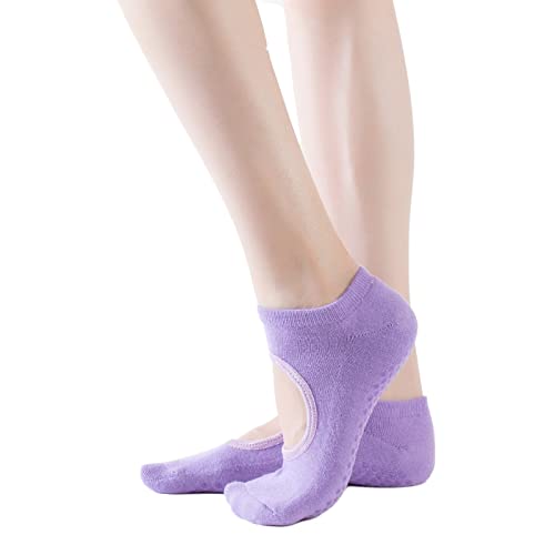 Image of Yoga Pilates Toe Socks Toeless Socks with Grips for Women Non Slip Cushioned Low Cut Ankle Socks for Dance