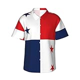 CNTDBU Flag of Panama Camisa hawaiana de manga corta para hombre, camisa informal de verano con botones, ligera, tropical, con bolsillo, Negro, S