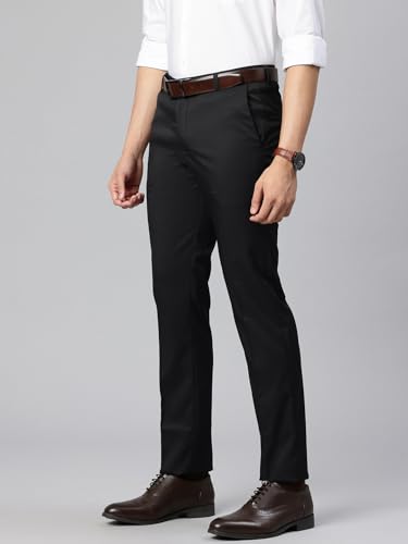 Image of Majestic Man Men's Slim Fit Solid Formal Trousers | Button and Zip | Side, Back Pockets | Italian Design | Office Wear /Executive Wear /Corporate Events /Business Meetings /Suit Pants