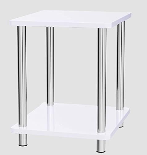 AAMEN Living Room Small White Side Table With Metal Legs 2 Tier White Gloss Side Tables For Small Spaces Coffee Table For Living Room Small Hallway Table Home Decor