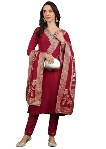 Ensemble avec Dupatta brodé jaune moutarde Memore pour vos fêtes d'été
