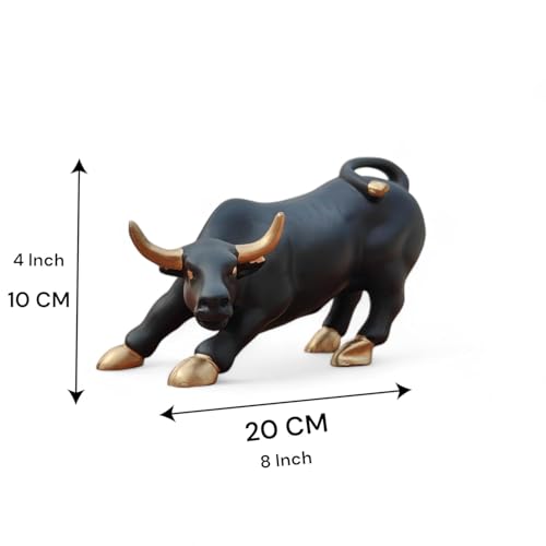 Image of House of Crafts Share Market Bull Statue for Table Decor | Home Decor Showpiece | Resin Bull Figurine Stock Market Symbol Office Decor | Charging Bull Idol Vastu & Feng Shui for Strength & Prosperity