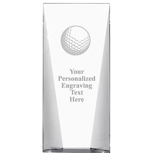 11" Custom Golf Engraved Crystal Trophy - Waterfall Corporate Crystal - Golf Glass Trophy Awards - Personalized Engraving