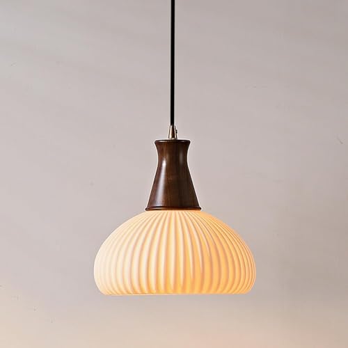 Lampe suspendue céramique blanche et noyer rétro style japonais - 2