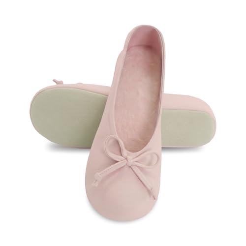 Image of Isotoner Women's Stretch Ballerina Slippers Soft House Shoes with 4 Way Stretch Fit, Bow Detail & Leather Sole