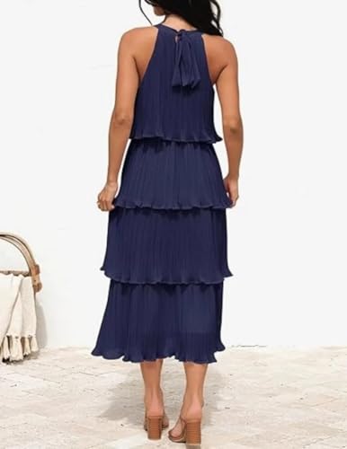 YMSHA Women's Halter Bridesmaid Dresses with Pleated Tiered Chiffon Pleated Formal Party Dress YMS4482