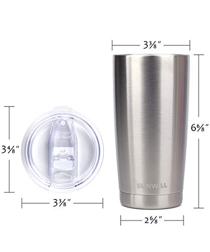 Sunwill 20Oz Tumbler With Lid, Stainless Steel Vacuum Insulated Double Wall Travel Tumbler, Durable Insulated Coffee Mug, Silver, Thermal Cup With Splash Proof Sliding Lid #TOP3
