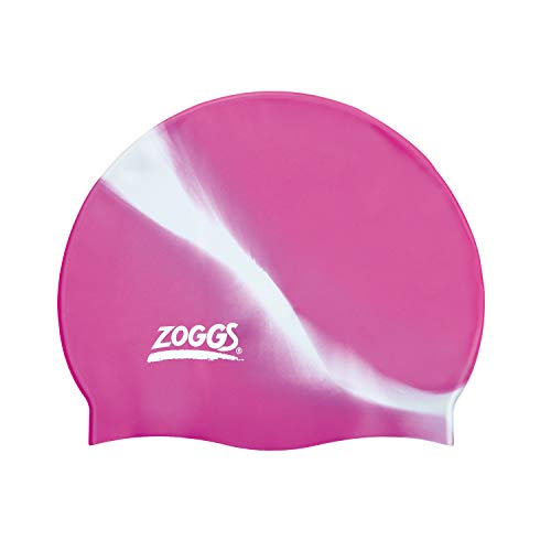 Image of Zoggs Unisex Silicone Multicolour Swimming Cap, Pink /Silver, One Size UK