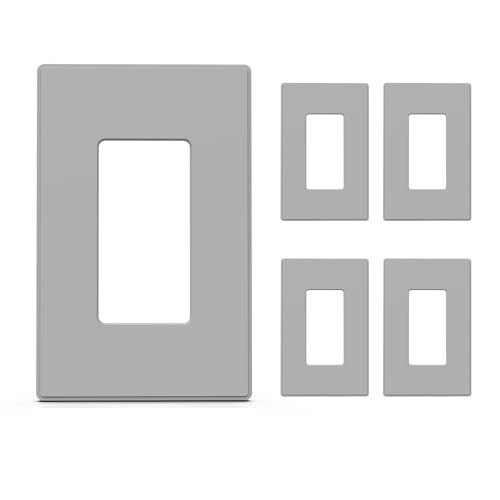 Image of ELEGRP 1-Gang Screwless Decorative Wall Plates, Mid-Size Unbreakable Thermoplastic Faceplate Cover for Decorator Receptacle Outlet Switch, UL Listed (5 Pack, Gray)