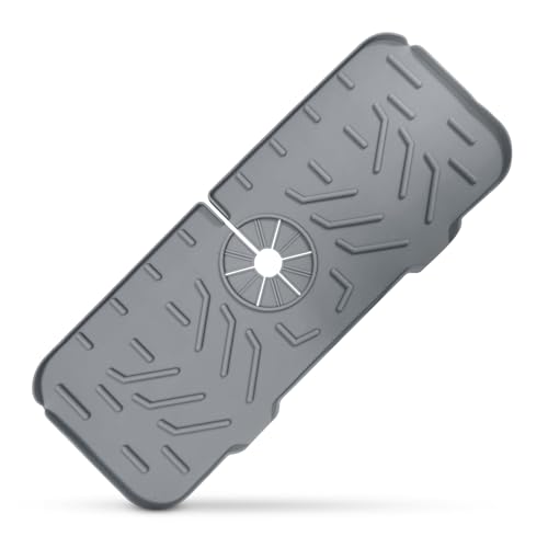 Generic Silicone Draining Mat for Kitchen Sink Splash Guard Behind Faucet, Faucet Mat for Kitchen Sink accessories, Longer Faucet Drain Pad, Sink Protectors for Kitchen Sink Faucet Mat, Grey