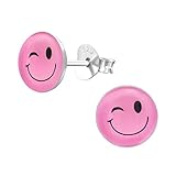 Laimons Mädchen Kids Kinder-Ohrstecker Ohrringe Kinderschmuck zwinker Smiley Gesicht fröhlich happy Platte Scheibe lila Schwarz aus Sterling Silber 925