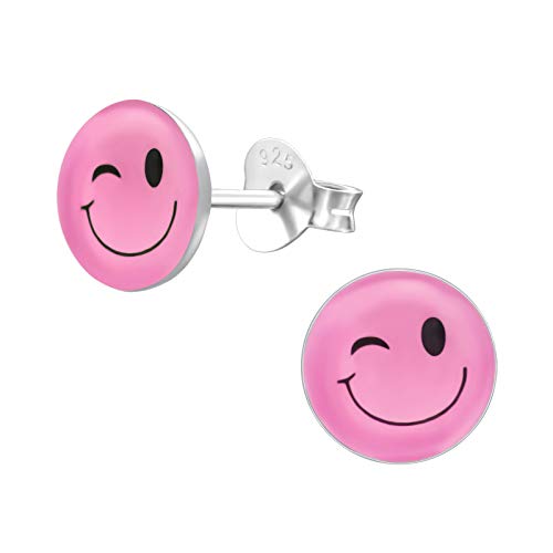 Laimons Mädchen Kids Kinder-Ohrstecker Ohrringe Kinderschmuck zwinker Smiley Gesicht fröhlich happy Platte Scheibe lila Schwarz aus Sterling Silber 925