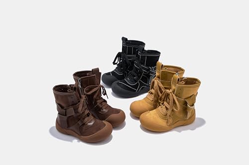 Combat Boots with Side Zipper, High-Top Lace-Up Design, Brown Leather4