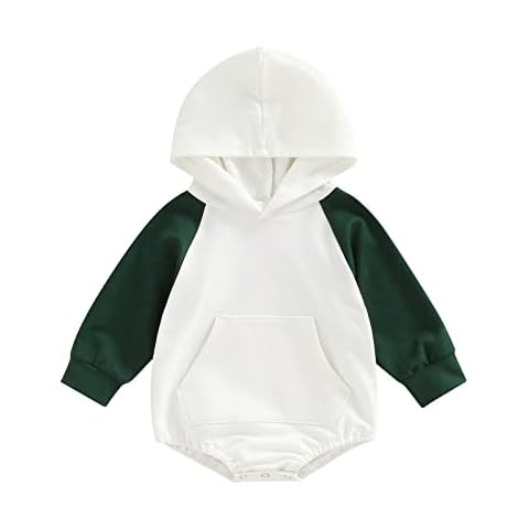 Infant Newborn Baby Clothes Baby Boy Girl Romper Hooded Long Sleeve Sweatshirt Bodysuit Cotton Hoodie Jumpsuit Fall Baby Clothes (0-6 months,B Green White) Cover