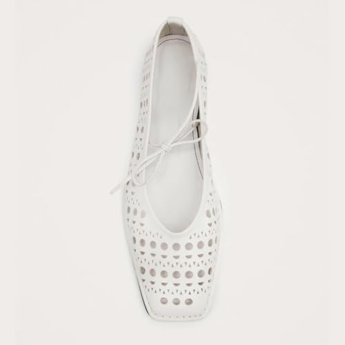 Black Ballet Flats for Women Square Toe Lace up Wide Width Mary Jane Flats Casual Slip on Ballerina Shoes 5