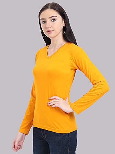 Image of FLEXIMAA Women's Cotton Plain V Neck Full Sleeve T-Shirt