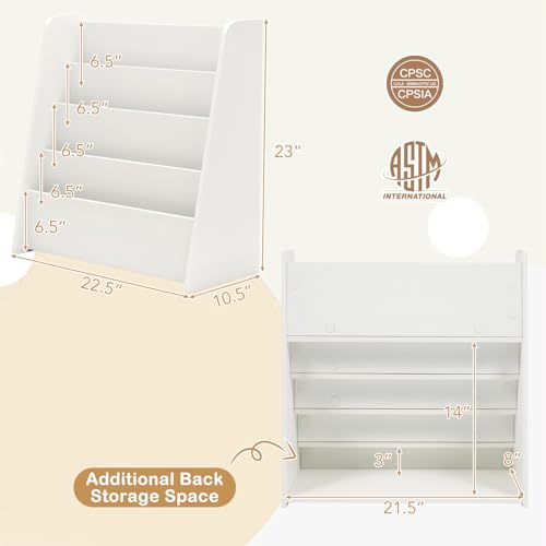 Image of HONEY JOY Kids Bookshelf, 4-Tier Wooden Toddler Bookcase, Children Book Rack & Magazine Display Shelf, Toy Storage Organizer, Book Shelf for Kids Rooms, Playroom, Nursery, Classroom (White)