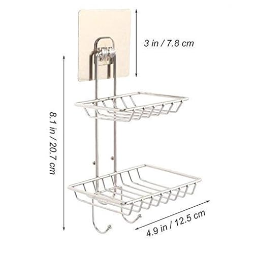 Image of Sulfar Wall Mounted Self Adhesive Stainless Steel Double Layer soap Dish Holder Kitchen Bathroom Soaps Storage Rack for Home (Silver)