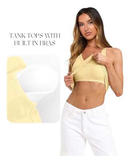Image of Darong Womens V Neck Tank Top Built in Bra | Halter neck, Built in bra, Ribbed knit, Soft material, V neck, Strappy back, Sexy style