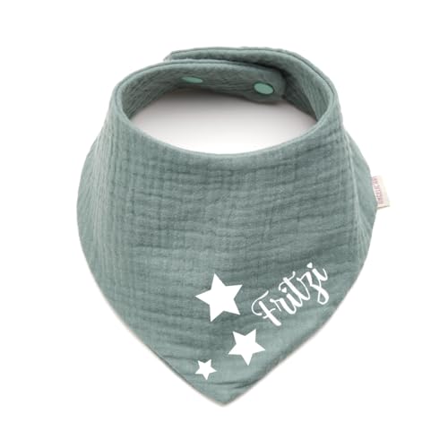 Personalisiertes Dreieckshalstuch aus Baumwolle/Musselin | Stern mit Namen | Halstuch für Jungen, Mädchen | Viele Farben (Dunkelmint)
