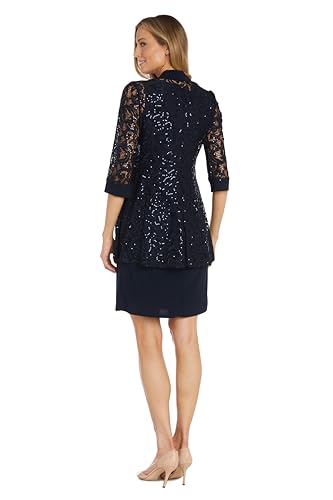 Image of R&M Richards Women's Embellished Sequin Lace Jacket and Shift Dress with Necklace for Mother of the Bride & Cocktail Party
