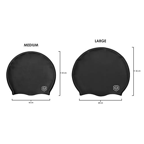 Soul Cap Jr - Large Swimming Cap For Children - Designed For Long Hair, Dreadlocks, Weaves, Hair Extensions, Braids, Curls & Afros - Silicone (Medium, Black) #TOP6