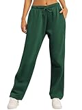 AUTOMET Women's Wide Leg Sweatpants Fleece Lined Baggy Straight Leg Lounge Pants Fall Outfits Athletic Joggers with Pockets XmasGreen M