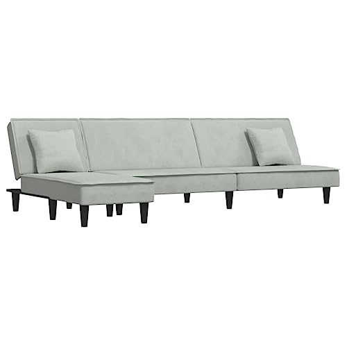 KTHLBRH Sofá cama en forma de L, gris claro, 255 x 140 x 70 cm, terciopelo, para salón, dormitorio, estudio, oficina, salón