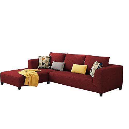 Image of Casaliving Minta LHS 4 Seater L Shape Sofa Set for Living Room (Maroon Fabric) Premium Fabric Sofa Set