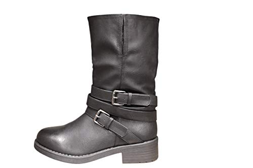Yinka Shoes Bottes de motard en cuir avec boucle en daim imitation fourrure doublée - Noir - noir/gris, 38 EU Cover