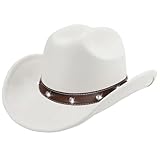 PRESTIGE VOYAGER Western Classic Cowboys Hat for Women Teens Girls Small Short Wide Brim Cowgirls Hat Glitter Roll Up Hat Size M-L Ivory