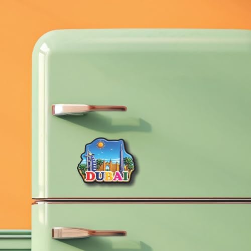 Image of CVANU Dubai Country Landmark Theme 2pcs MDF Fridge Magnet - Wooden Travel Souvenir Refrigerator Decorative Collectible Magnet