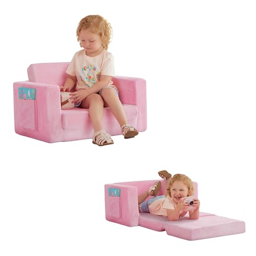 Dream On Me Nestle Kids, Cozy Single Seater, 2-in-1 Convertible Chaise Lounger, High-Density Foam, Sofa Bed Couch, Machine-Washable Fabric Cover, Pink