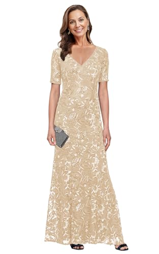 Lace Mermaid Mother of The Bride Dresses for Women Short Sleeve Formal Wedding Guest Dress Long Evening Gown 6