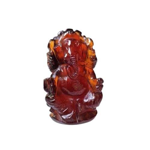 Image of SOULWISE Gomedh Ganesha Idol Hand Carved Hessonite Garnet Stone Decorative Figurine for Home Temple Spiritual Decor and Festive Gifting