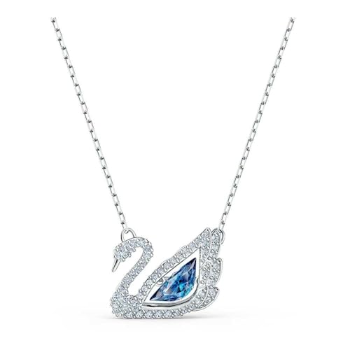 Swarovski Swan Necklace, Iconic Swan Pendant with Blue and White Crystals and Elegant Rhodium...