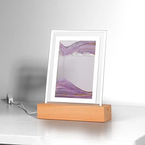 MoYouno Peinture Au Sable Qui Coule,Peinture de sable ,Cadre dynamique 3D naturel,Peinture De Sable Qui Coule 3D SablierDe Cadre De Sable en Verre rectangle ,Adapté À La Maison Ou Au Bureau (Violet) Cover