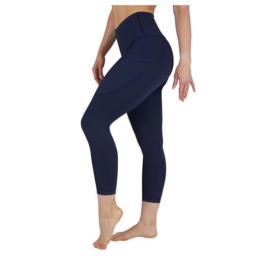 90 Degree By Reflex High Waist Squat Proof Tummy Control Power Flex Yoga Capris with Side Pockets - Dark Navy Interlink - Large