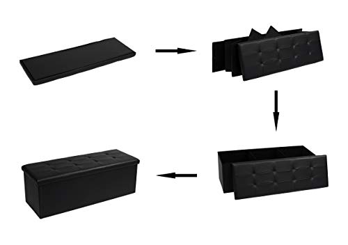 Generate Pinplus Folding Storage Ottoman Bench With Tray,Faux Leather Long Storage Chest Footrest Seat Black (43.3Inch Lx15 Wx15 H) #TOP6