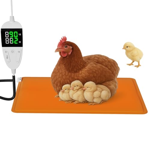 Kweetle Chicken Heating Pad with Digital Thermostat & Timer, 11.7x15.7in Adjustable Brooder Heater for Chicks & Small Animals, Anti-Bite Cord, Waterproof Mat for Chicken Coop, Reptiles, Rabbits