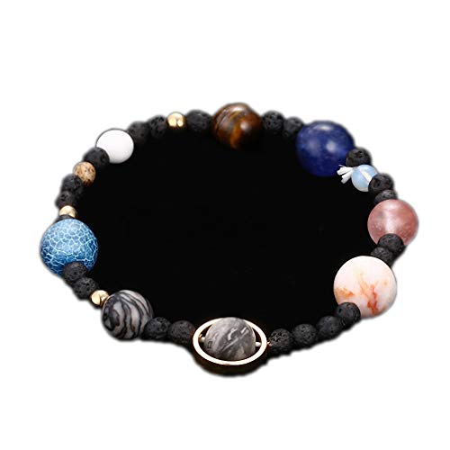 Womens New Handmade Solar System Bracelet Universe Galaxy the Eight Planets Star Natural Stone Bead Bracelets Bangles Multicolor