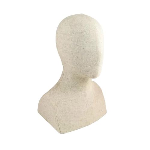 Multipurpose Burlap Covered Mannequin Head Faux Wood Finish Manikin Head Model for Hat and Wigs Displaying Holder Stand