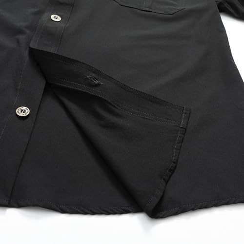 Zyvrenix Men's Casual Button Down Shirts Outdoor Short Sleeve Summer Beach Elastic Shirt with Pocket Black L — view 5
