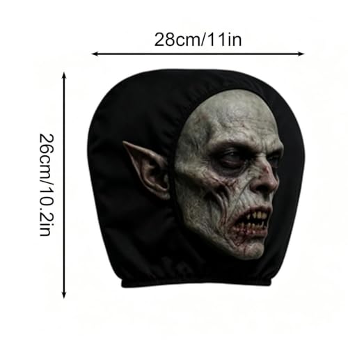 Scary Seat Headrest Covers, 11x10 Inch Elastic Washable Breathable Lightweight Headrest Protector,Soft Funny Universal Auto Interior Accessories for Car Truck SUV Vehicle Sedan Van，Black 1 — view 2