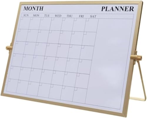 Ambety 自立式ホワイトボード 卓上マグネットボード スケジュールボード イーゼル型メモ帳 スタンド付き 360度回転 角度調整 週間予定表 コンパクト メッセージボード 掲示板 受付 議事録 オフィス (ゴールド色)