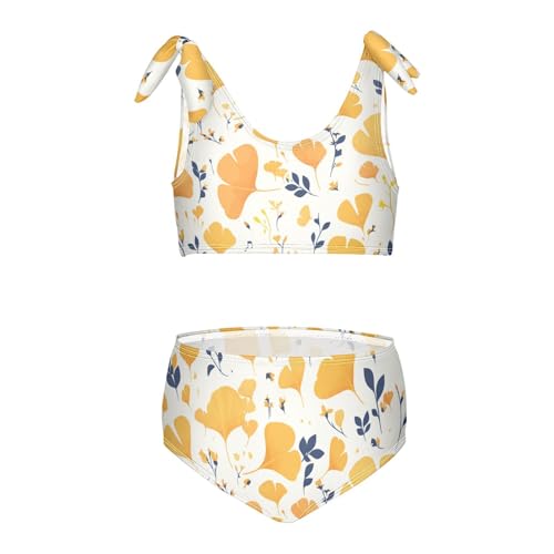 KLL Ginkgo Leaves Girl Two Piece Bikini Sets Scoop Neck Swimsuit Swimwear Adjustable Strap