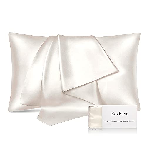 KavRave Silk Pillowcase for Hair and Skin,White Silk Pillowcase Queen,Both Sided 100% Mulberry Silk Pillowcase 20x30 Inches,Real Silk Bed Pillow Cases Queen,Slip Pillowcase Covers with Zipper