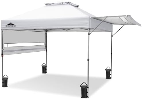 EAGLE PEAK 17x10 Pop up Gazebo Canopy Tent Outdoor Instant Canopy Shelter with Adjustable Dual Half Awnings (White)