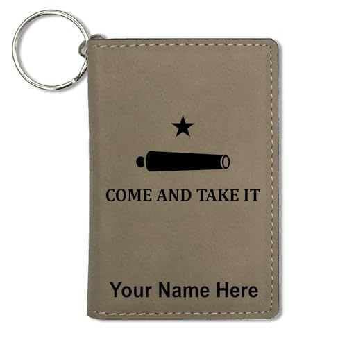 LaserGram ID Holder Wallet, Texas Come and Take It Flag, Personalized Engraving Included (Light Brown)