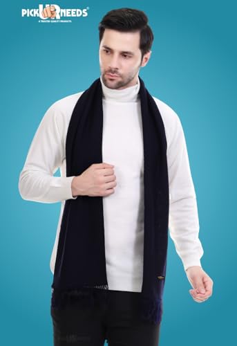 Image of Pick Ur Needs Premium Men's Warm And Stylish Woolen Muffler With Solid Color Plain Design And Stylish Tussles Ends Muffler For Men